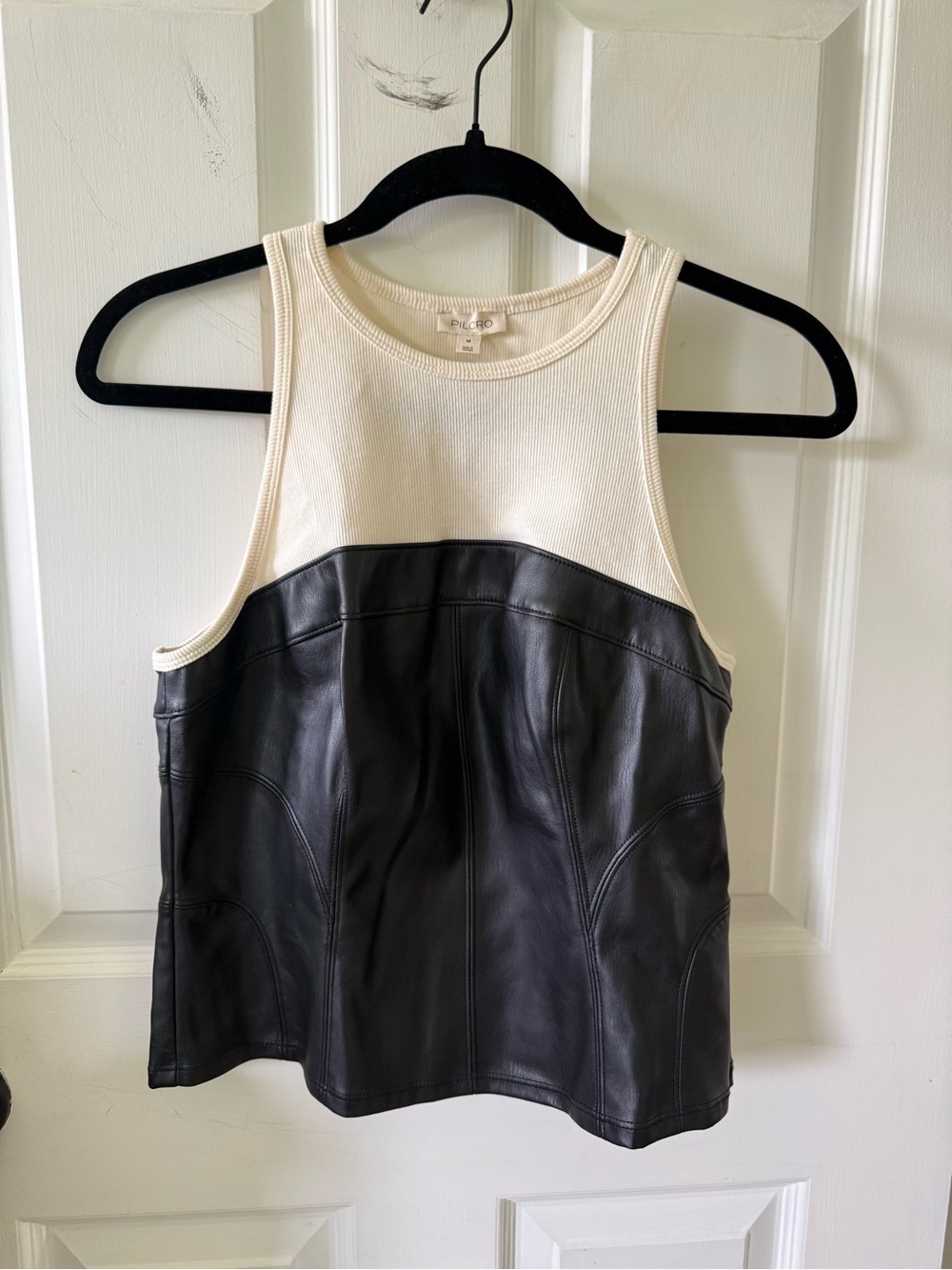 Pilcro Two-Tone Faux Leather Camisole in Black and White - Picture 2 of 11